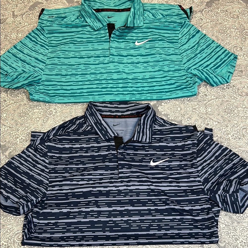 Nike ADV TW Tiger Woods washed Teal and Navy Blue Polo Shirts, set of 2 sz S
